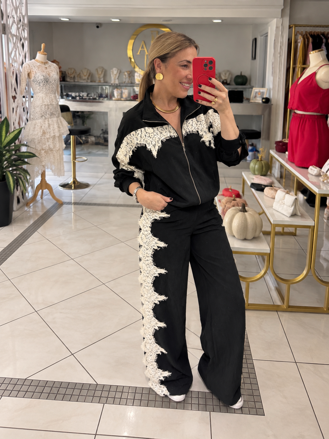 Fringe trim jacket pant set