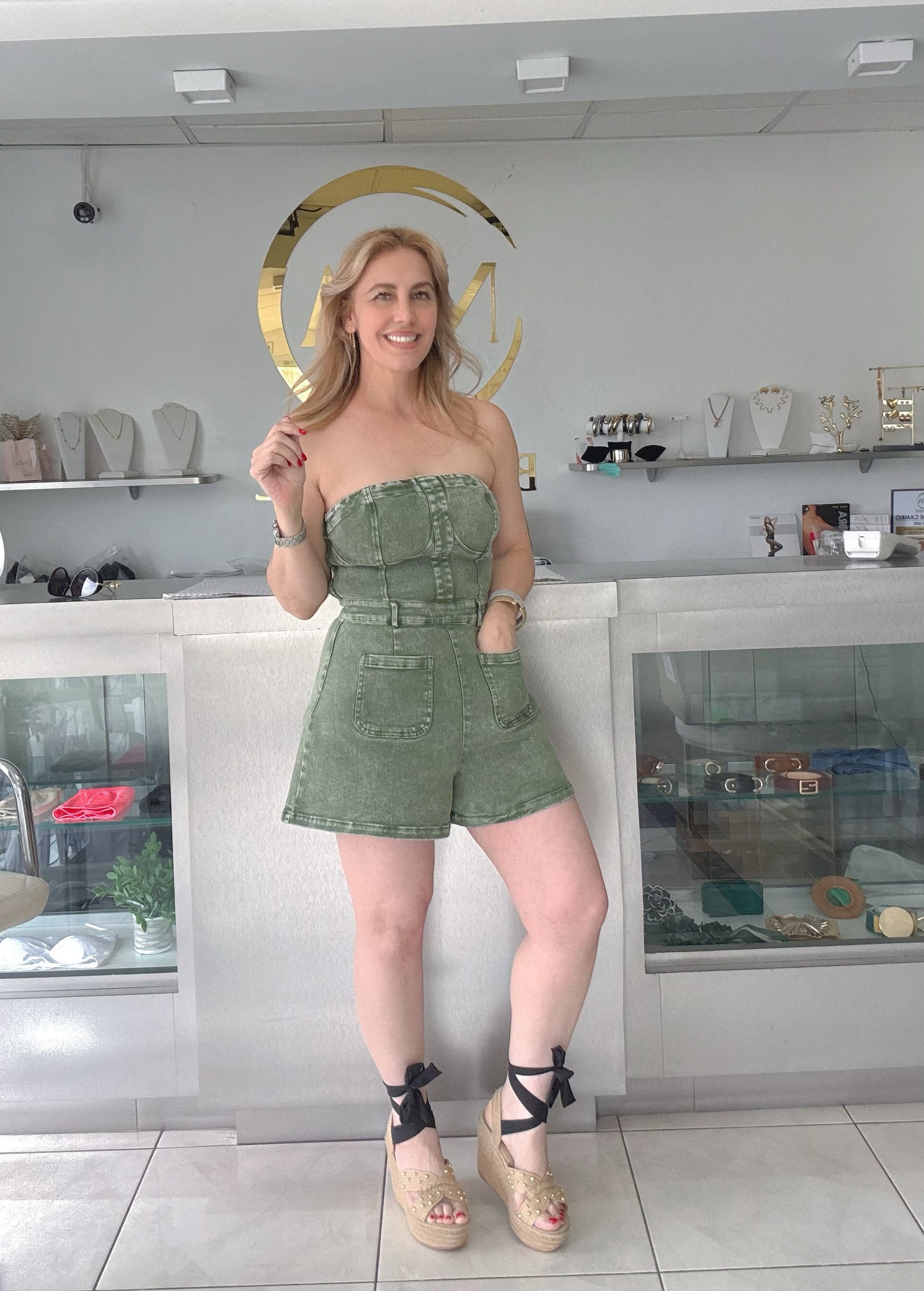 Olive stretch romper