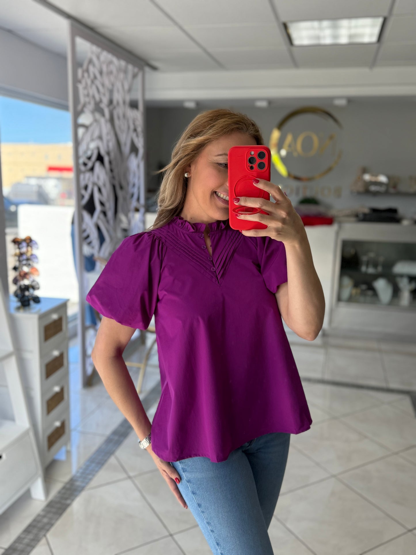 Purple puff sleeve top