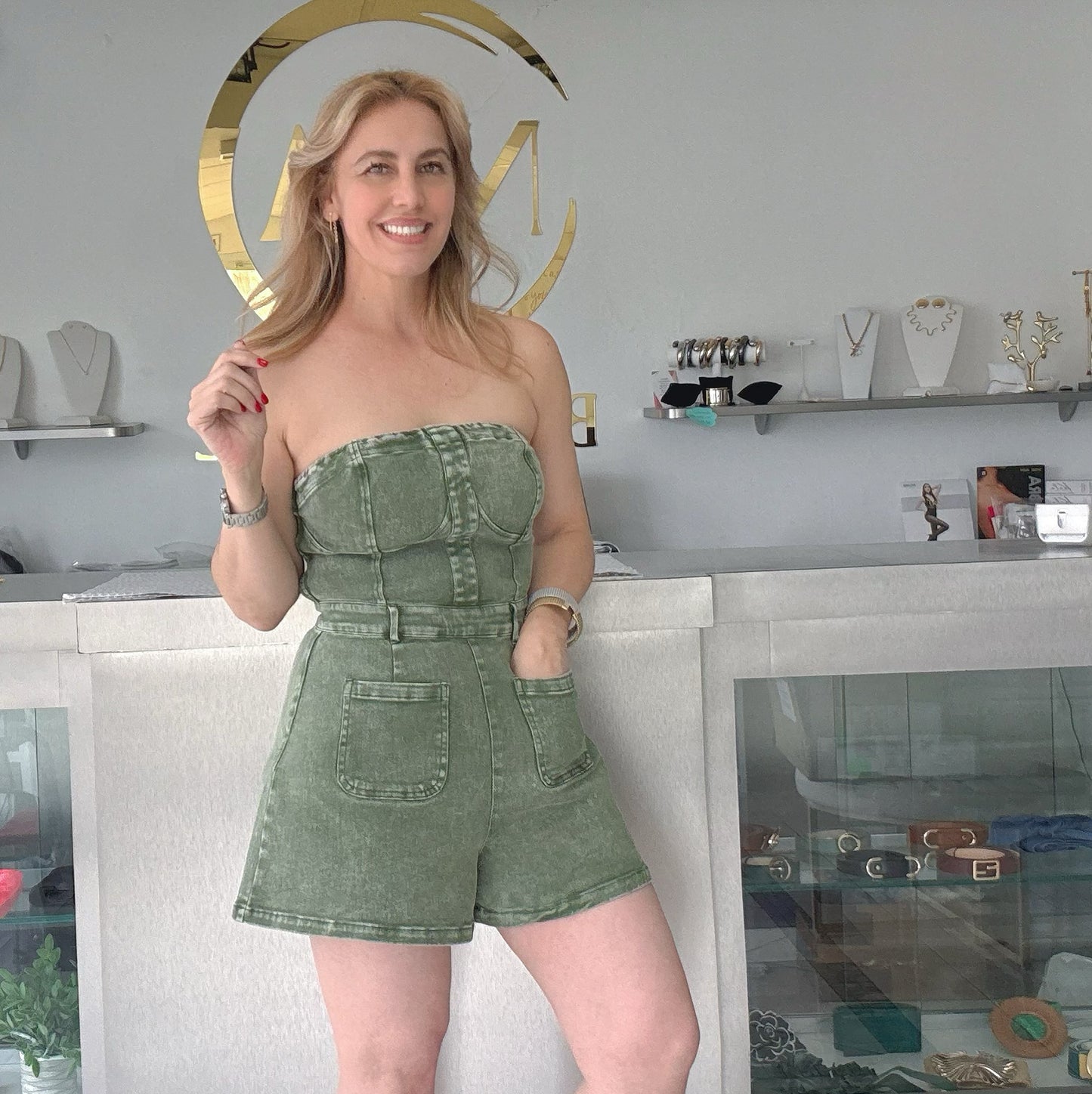 Olive stretch romper
