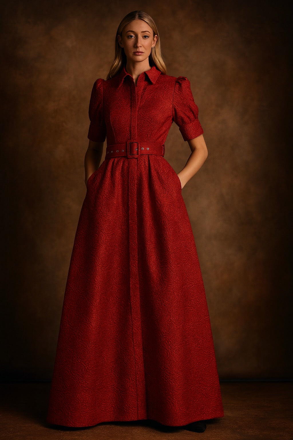 Crimson Rose Embossed Dress