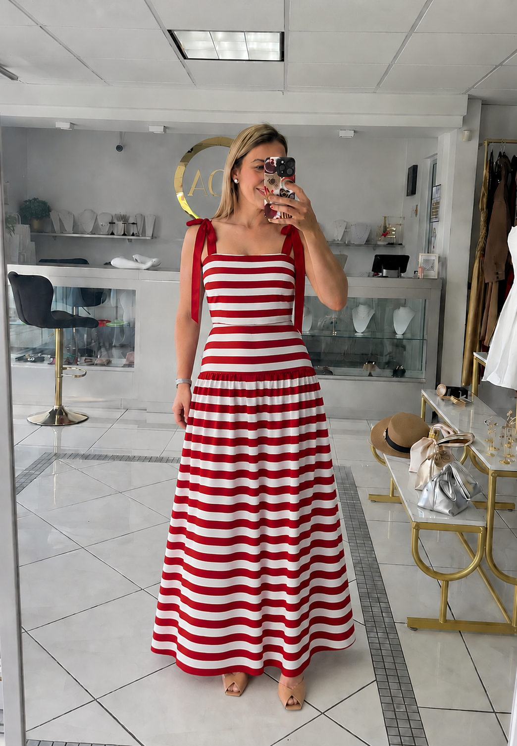 Deep red maxi skirt set