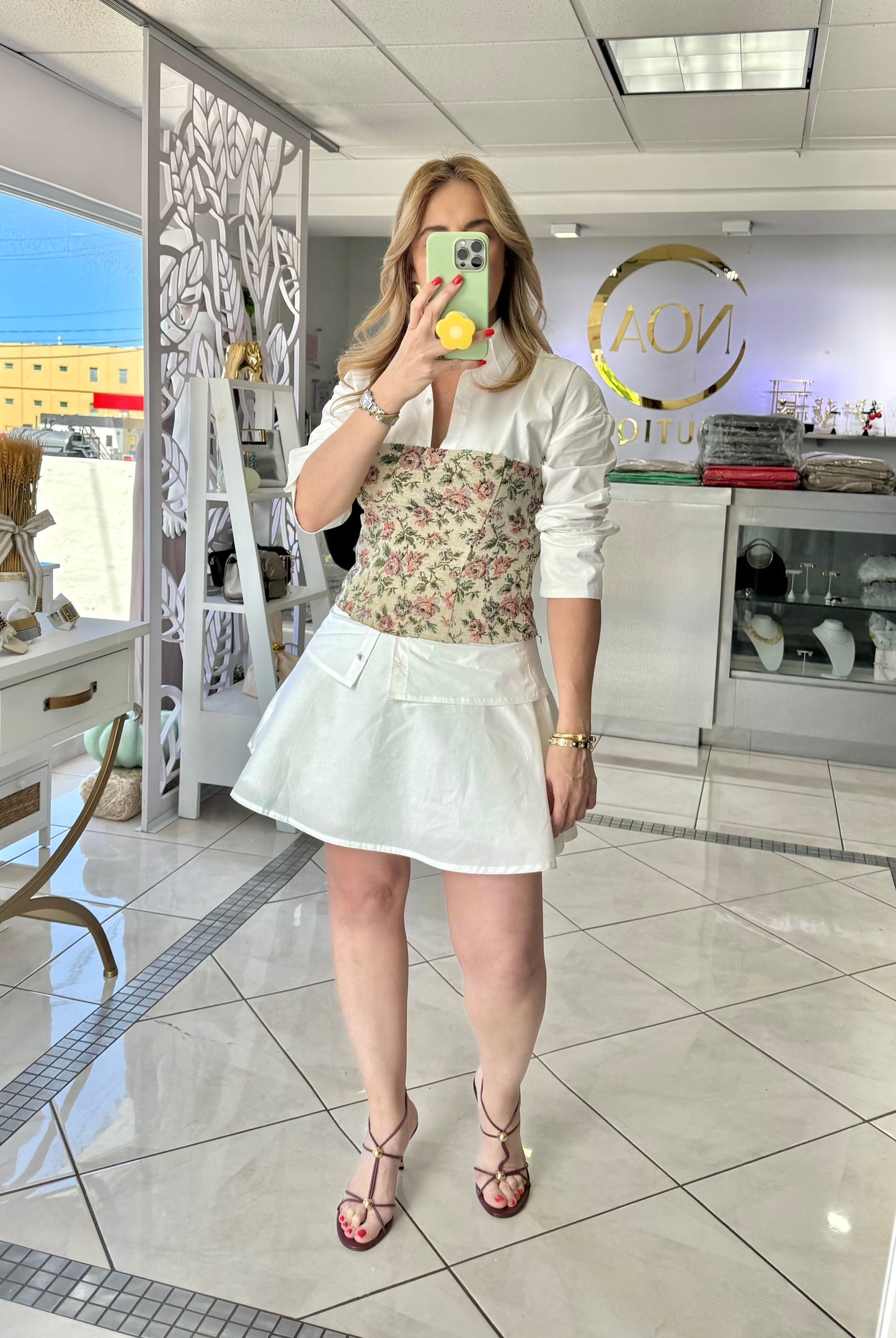 Jacquard mini shirt dress