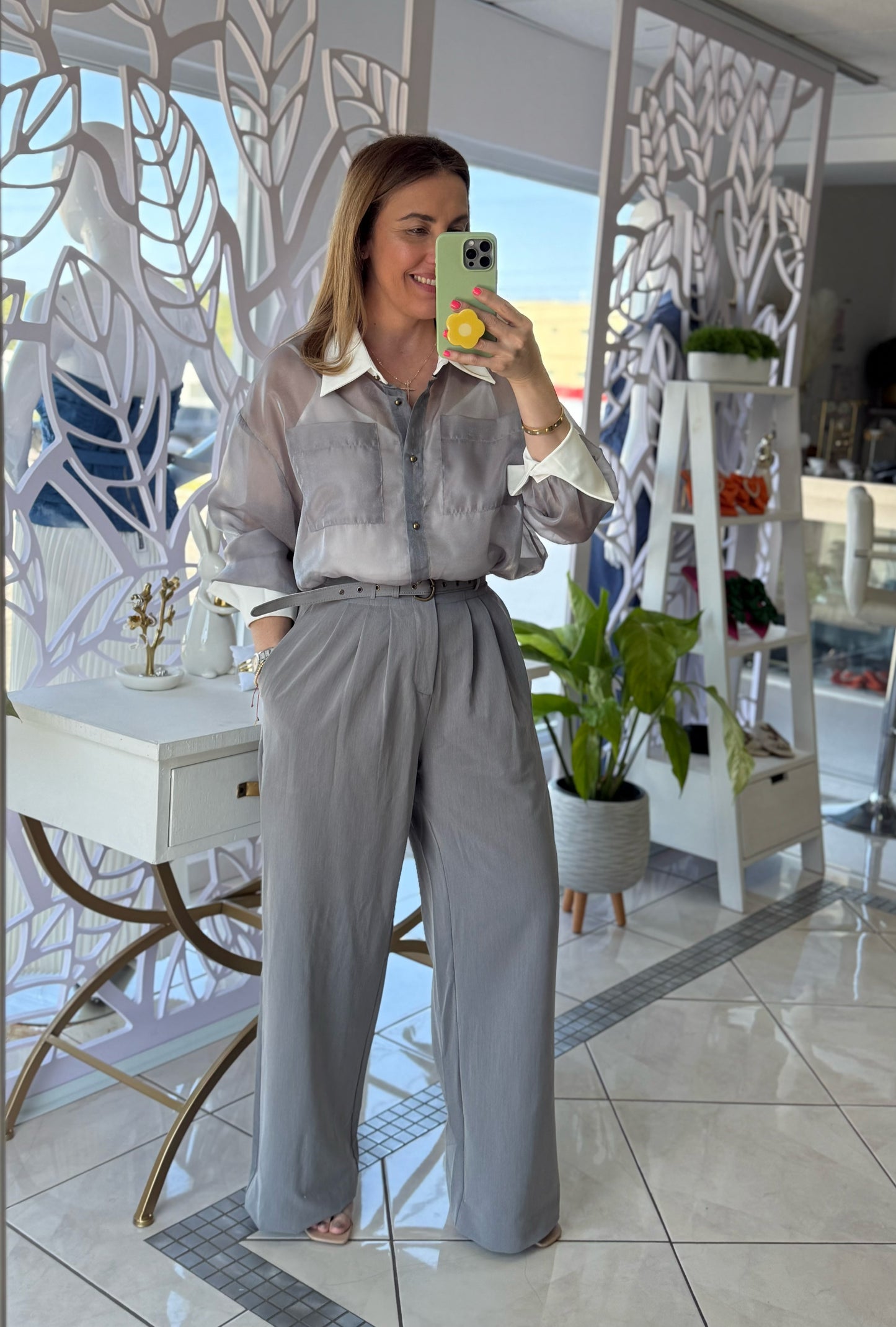 Long Contrast Cuff Sheer Set