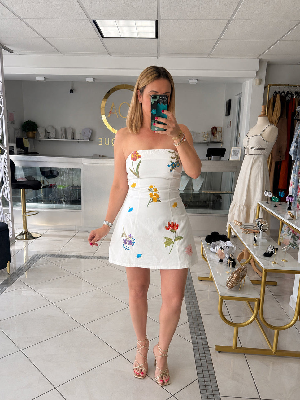 Embroidered mini tube dress