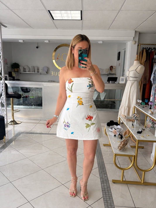 Embroidered mini tube dress