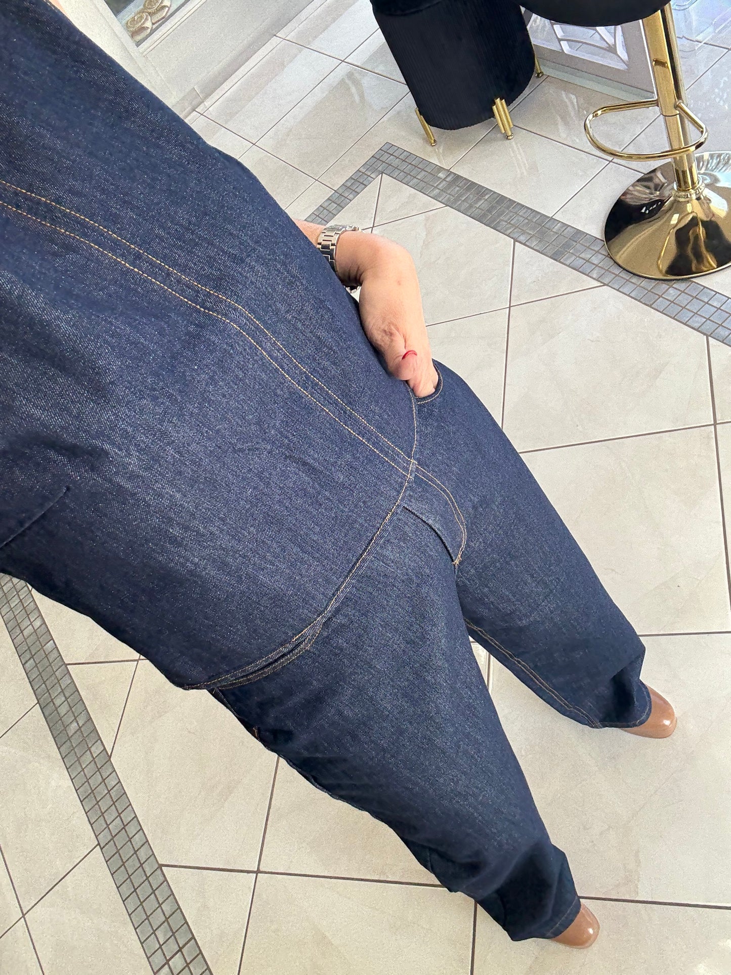 Denim back tie pant set