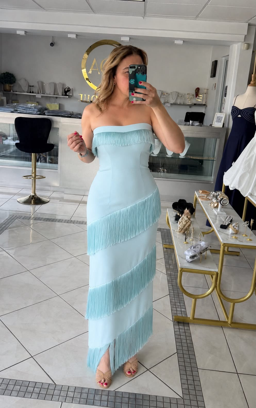 Aqua Fringes Dress