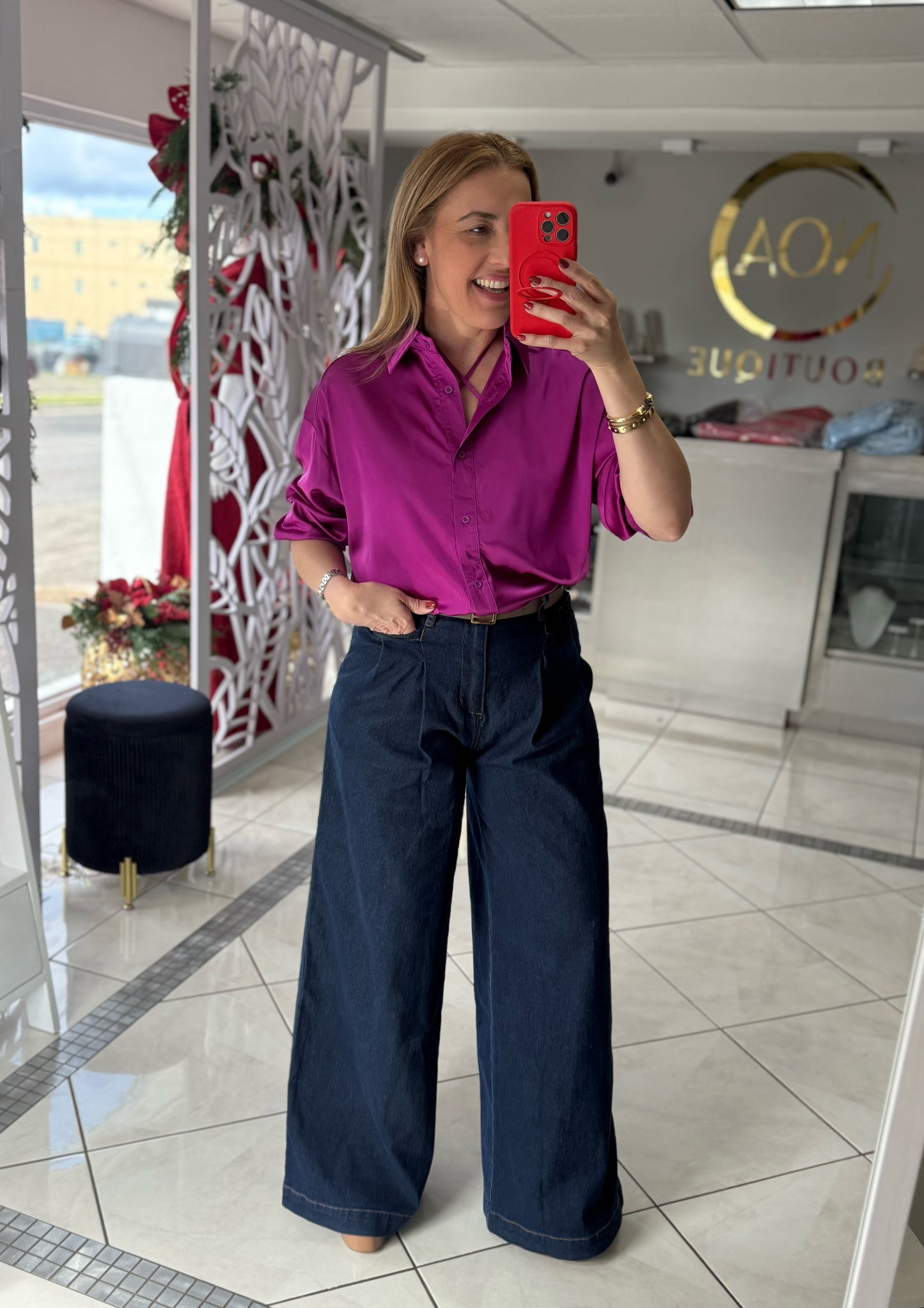 Wide leg denim trouser