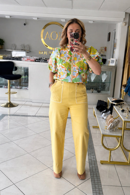Butter yellow high waist pant