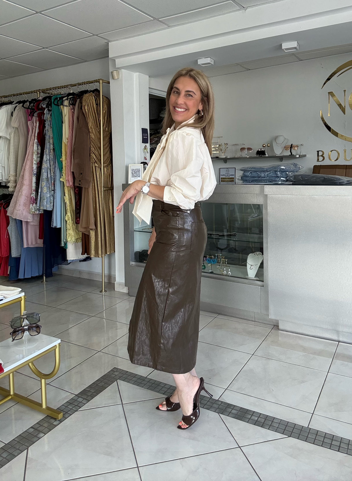 Faux leather pencil skirt