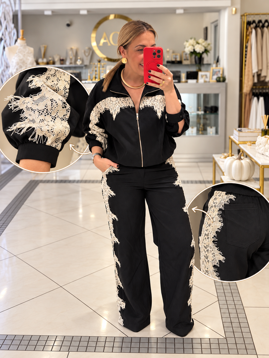 Fringe trim jacket pant set