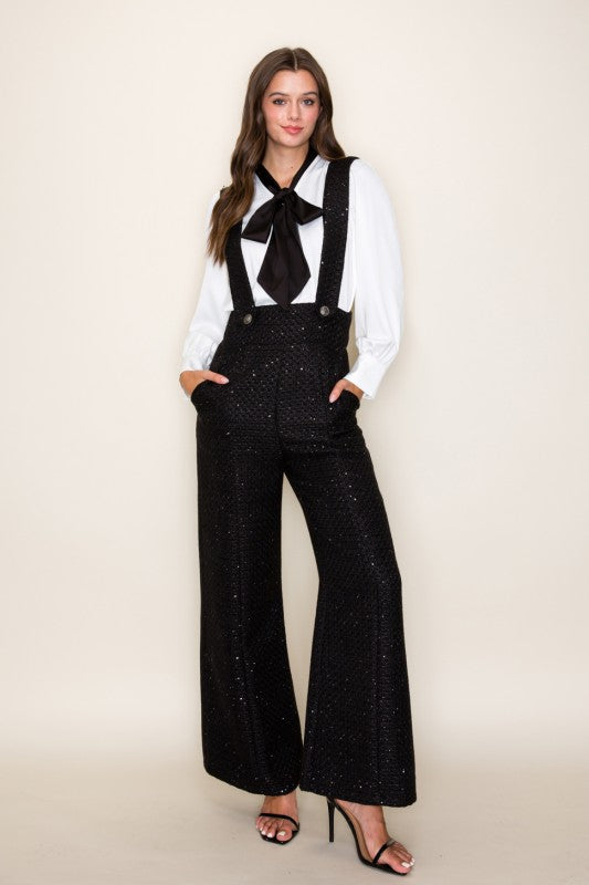 Tweed wide leg overall set
