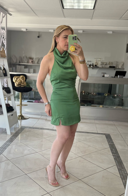 Sage halter dress