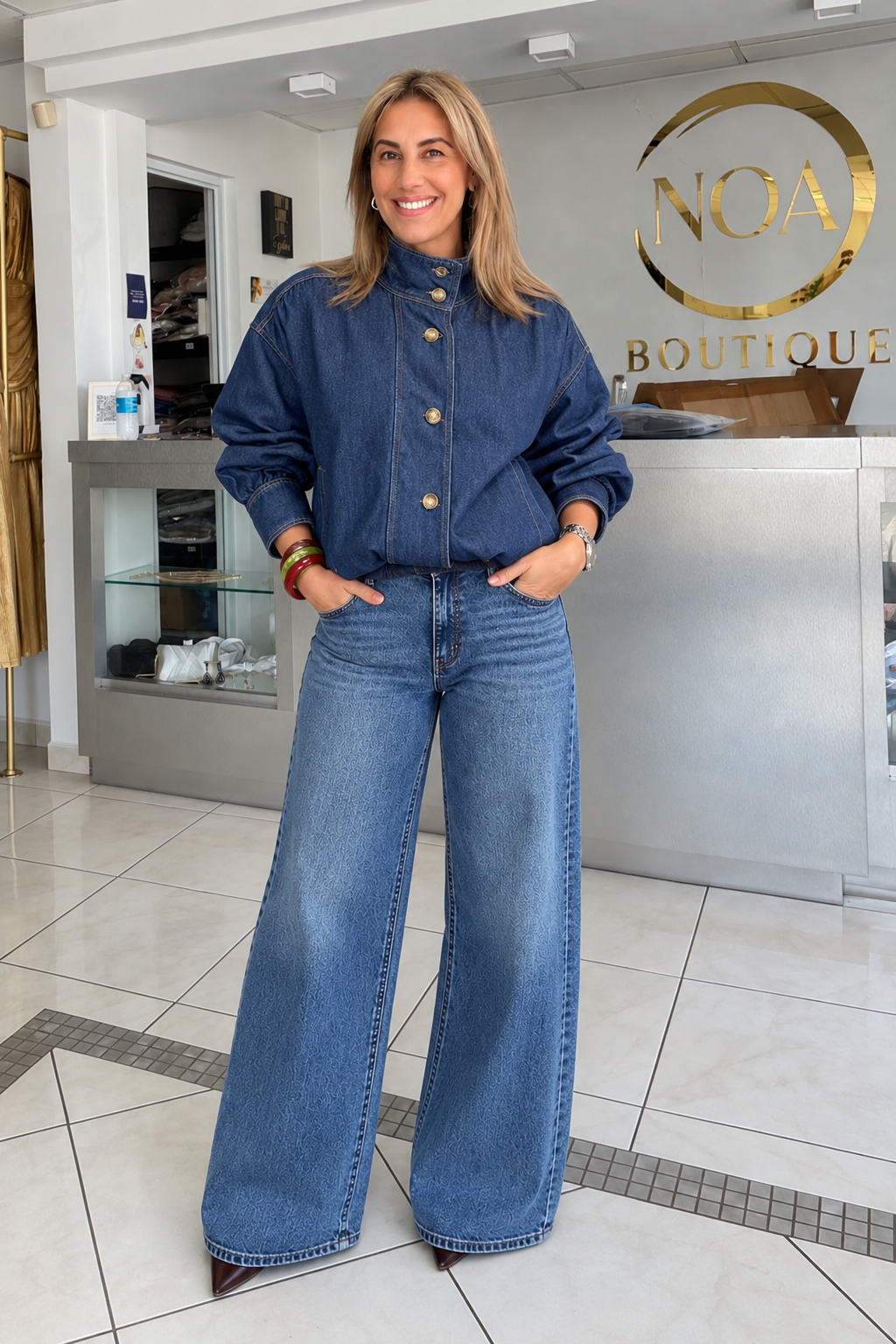 Light denim funnel jacket