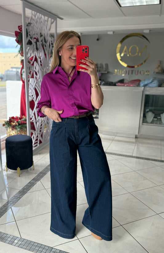 Wide leg denim trouser