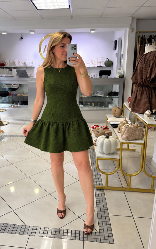 Forest green tweed dress