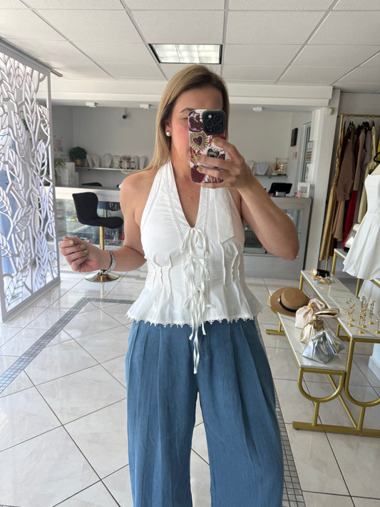 Lace trim halter top