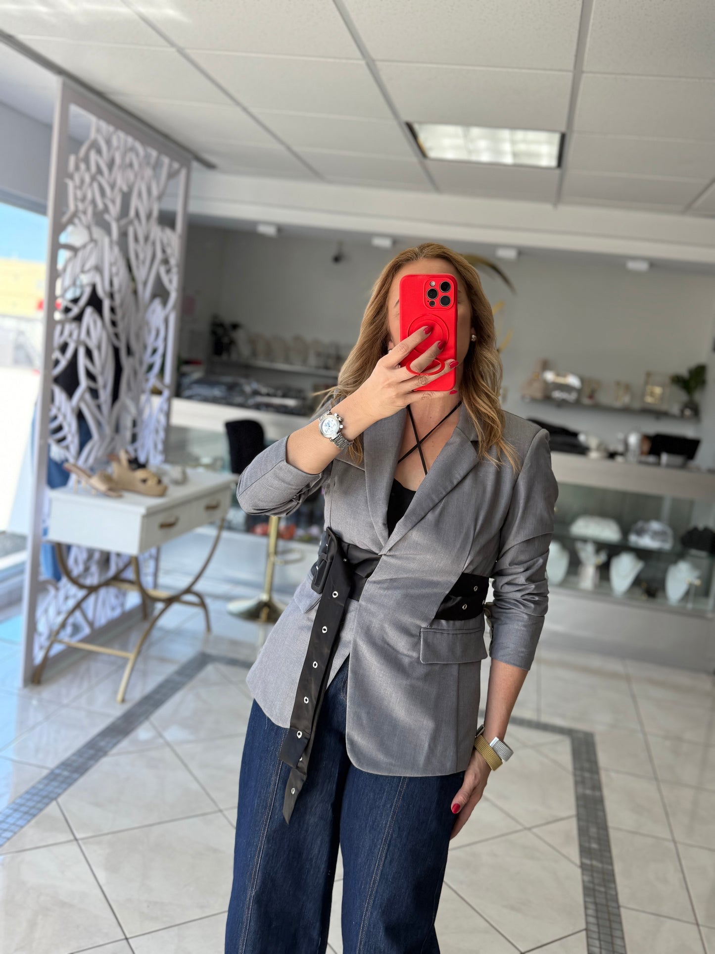 Belted oversized blazer