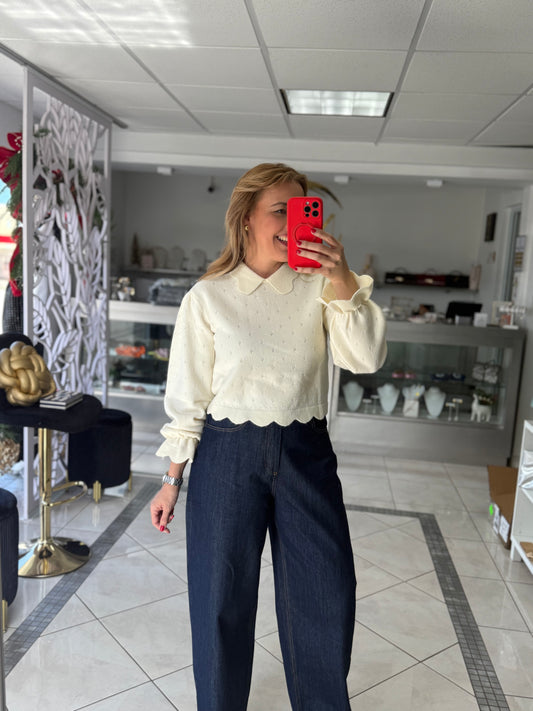Scalloped edge sweater top