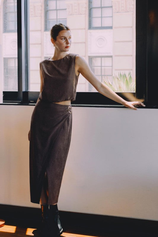 Suede impress skirt set