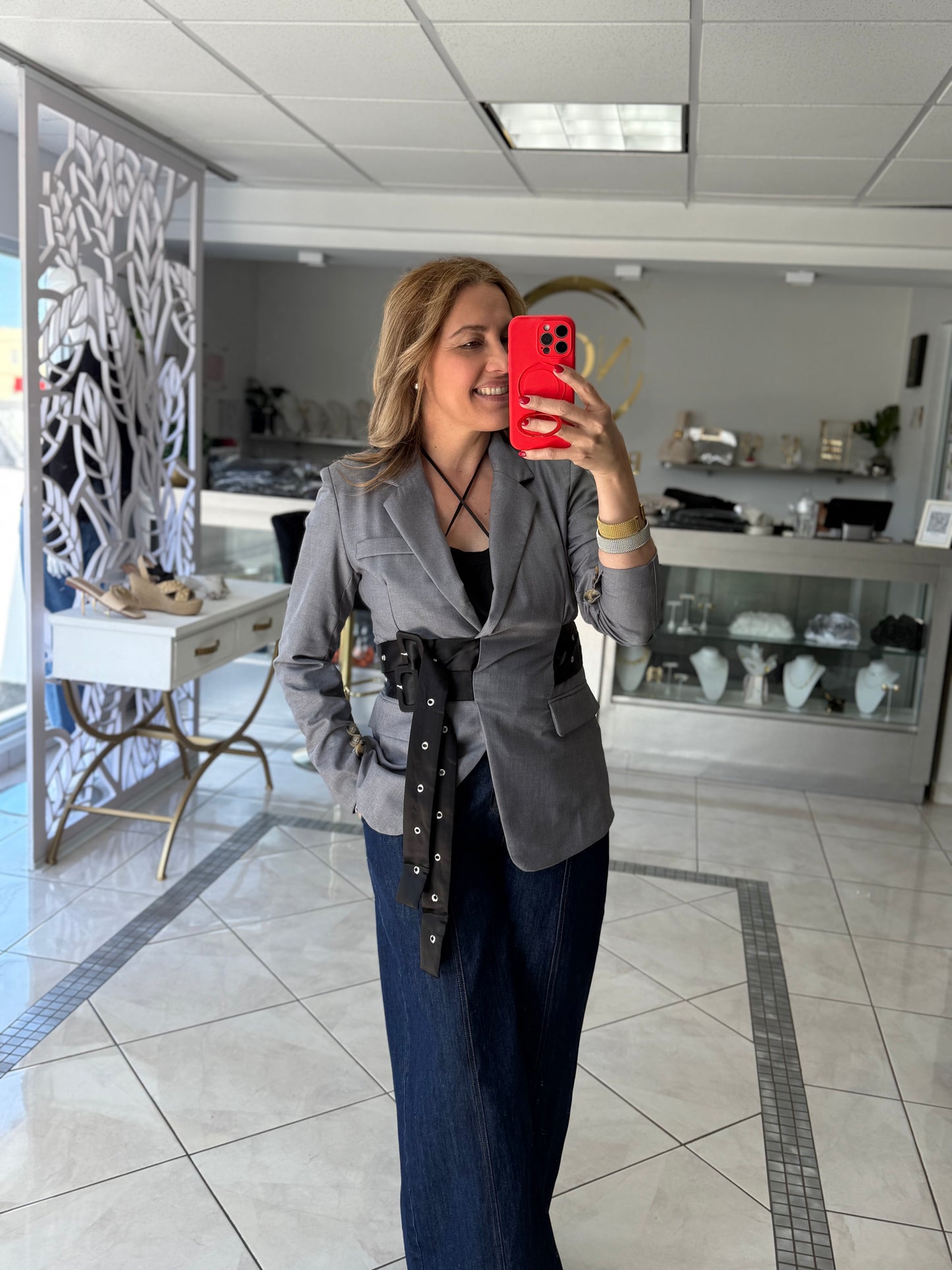 Belted oversized blazer