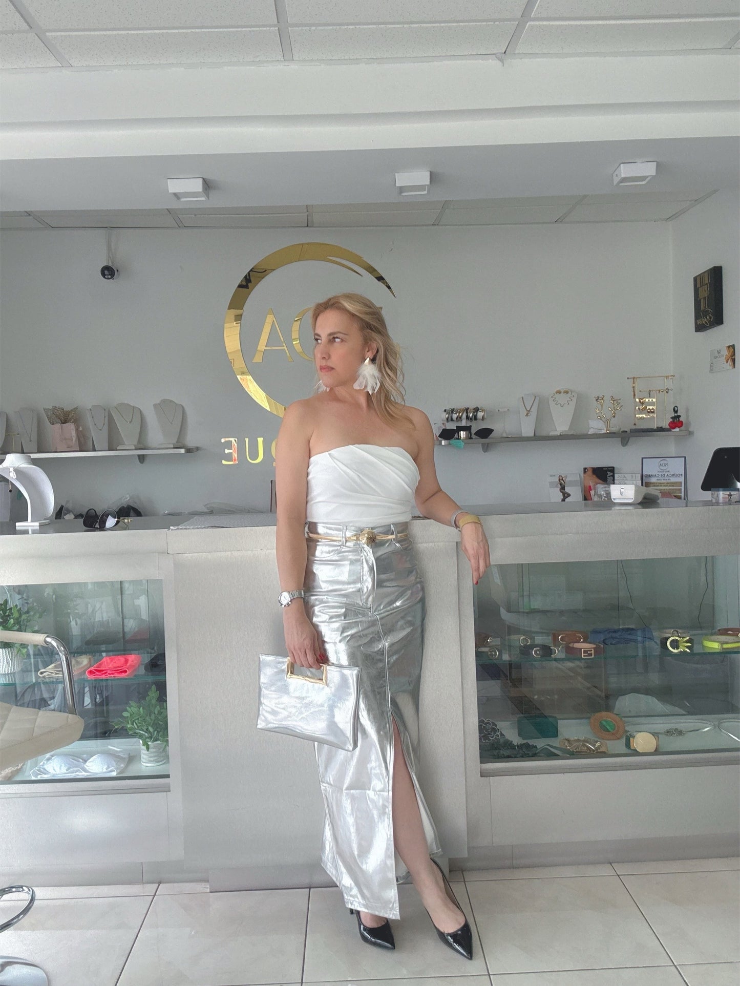 Chrome luxe maxi skirt