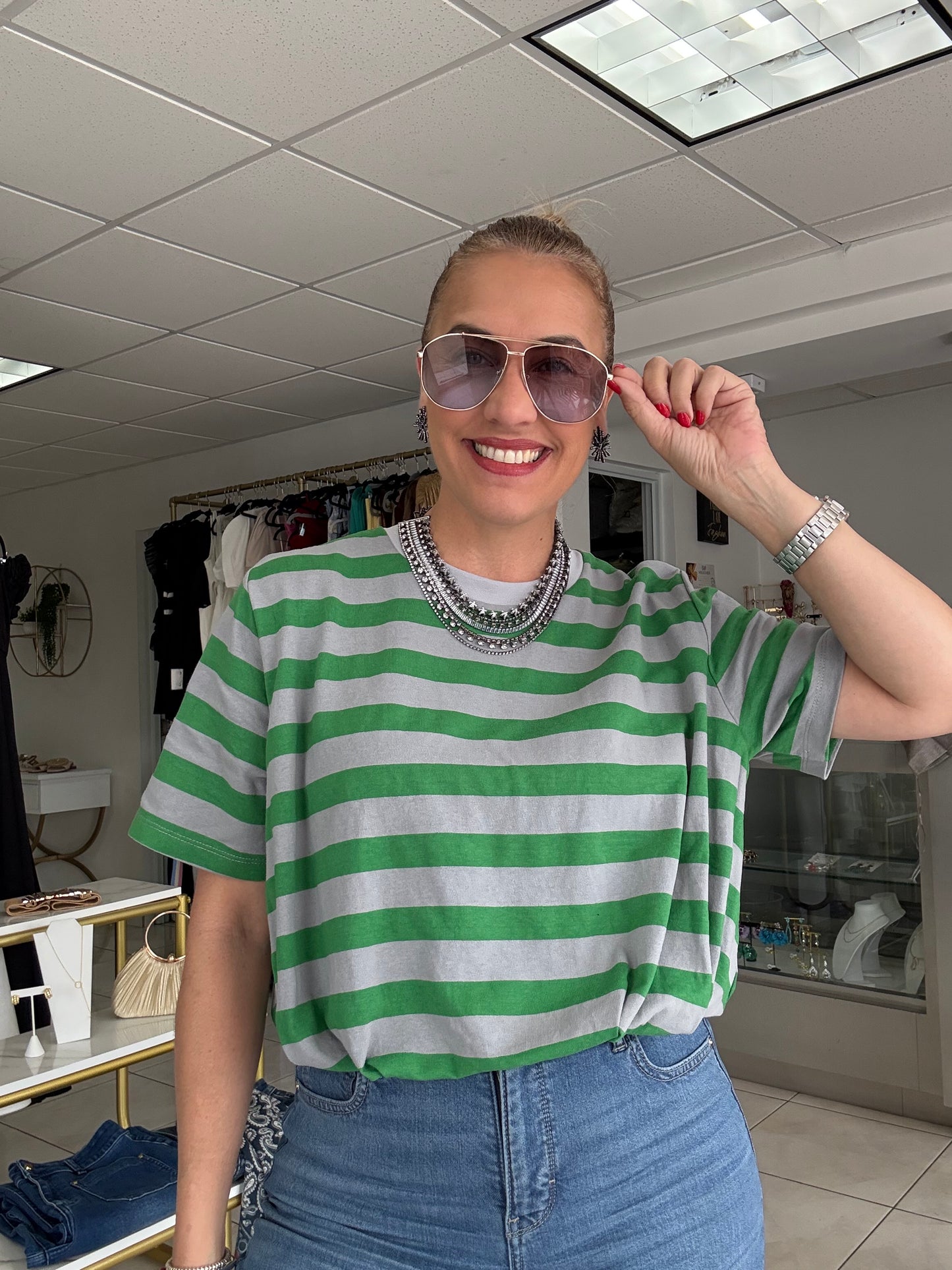 Green/Gray cropped top