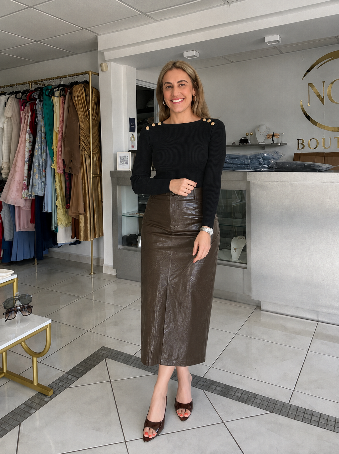 Faux leather pencil skirt