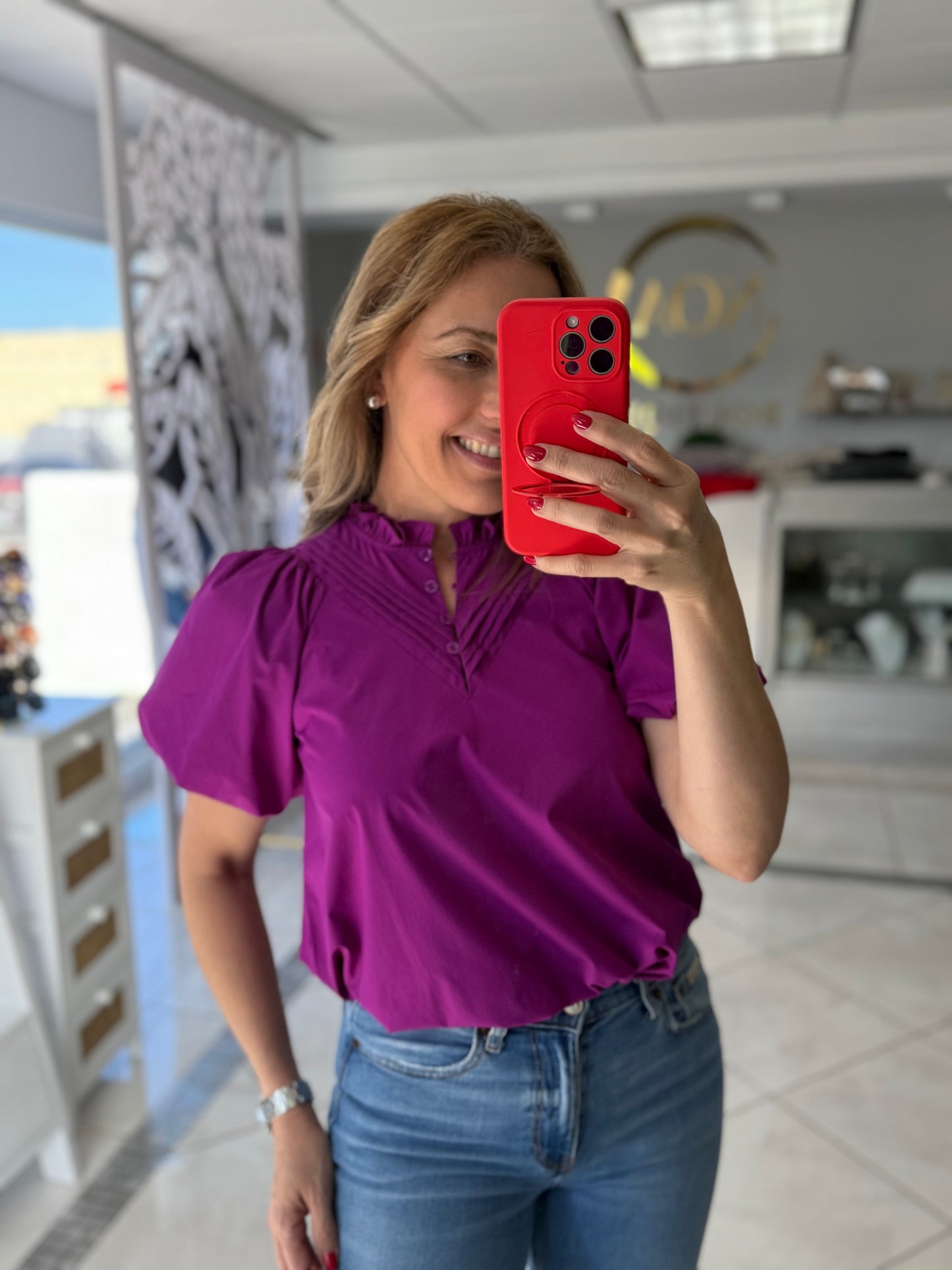 Purple puff sleeve top
