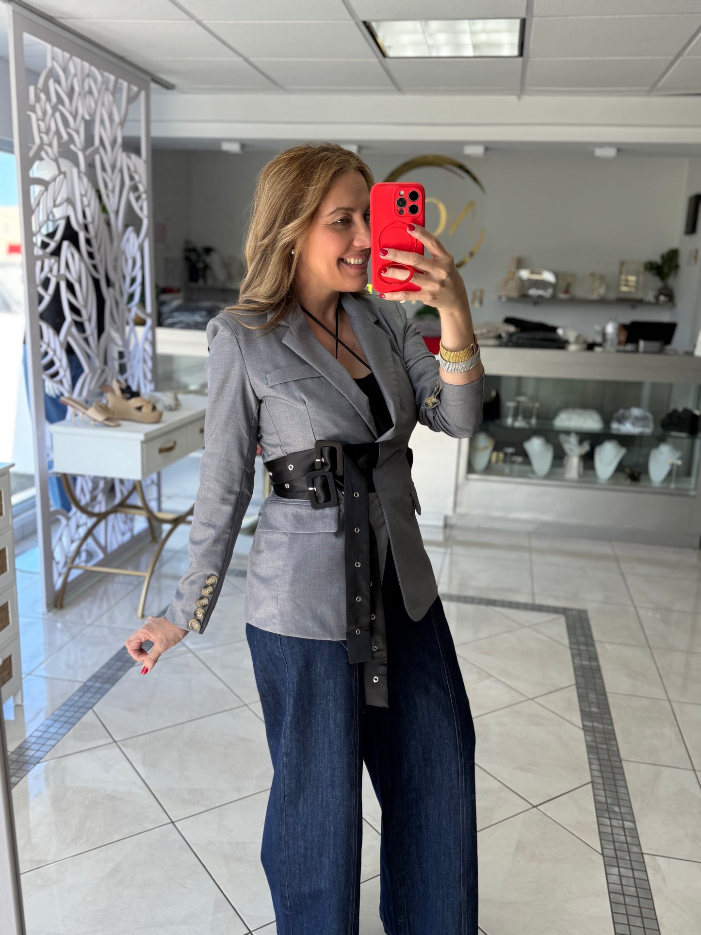 Belted oversized blazer