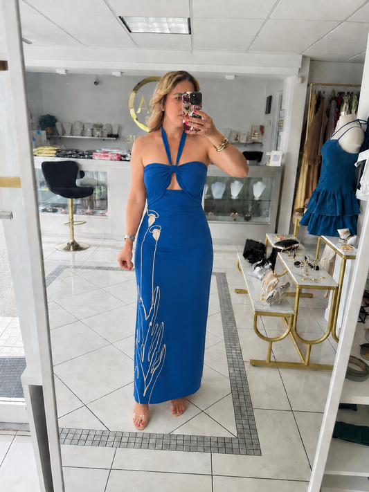 Flower Blue Maxi Dress