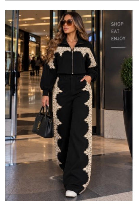 Fringe trim jacket pant set