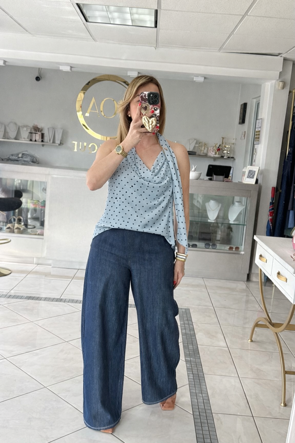 Sky Polka Chic Top