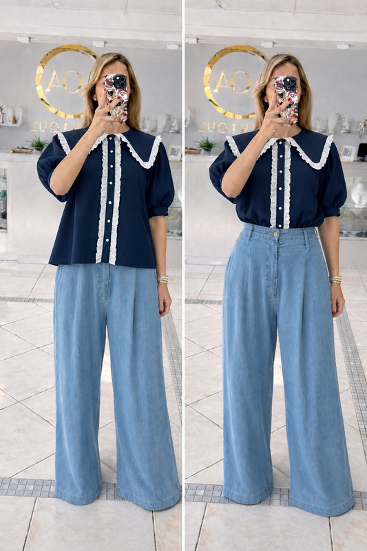 Eyelet lace accent top