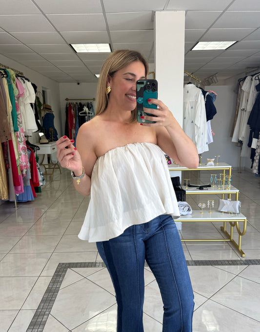 Strapless gathered detail top