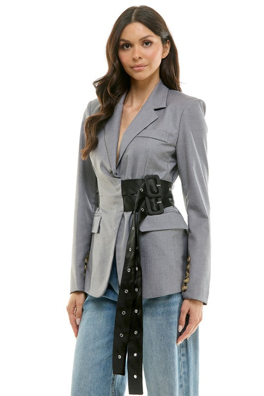 Belted oversized blazer