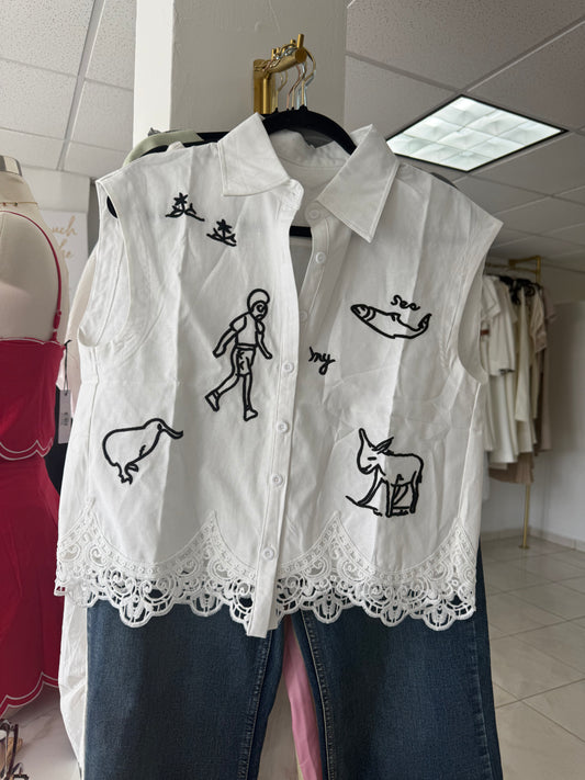 Sketch and lace top