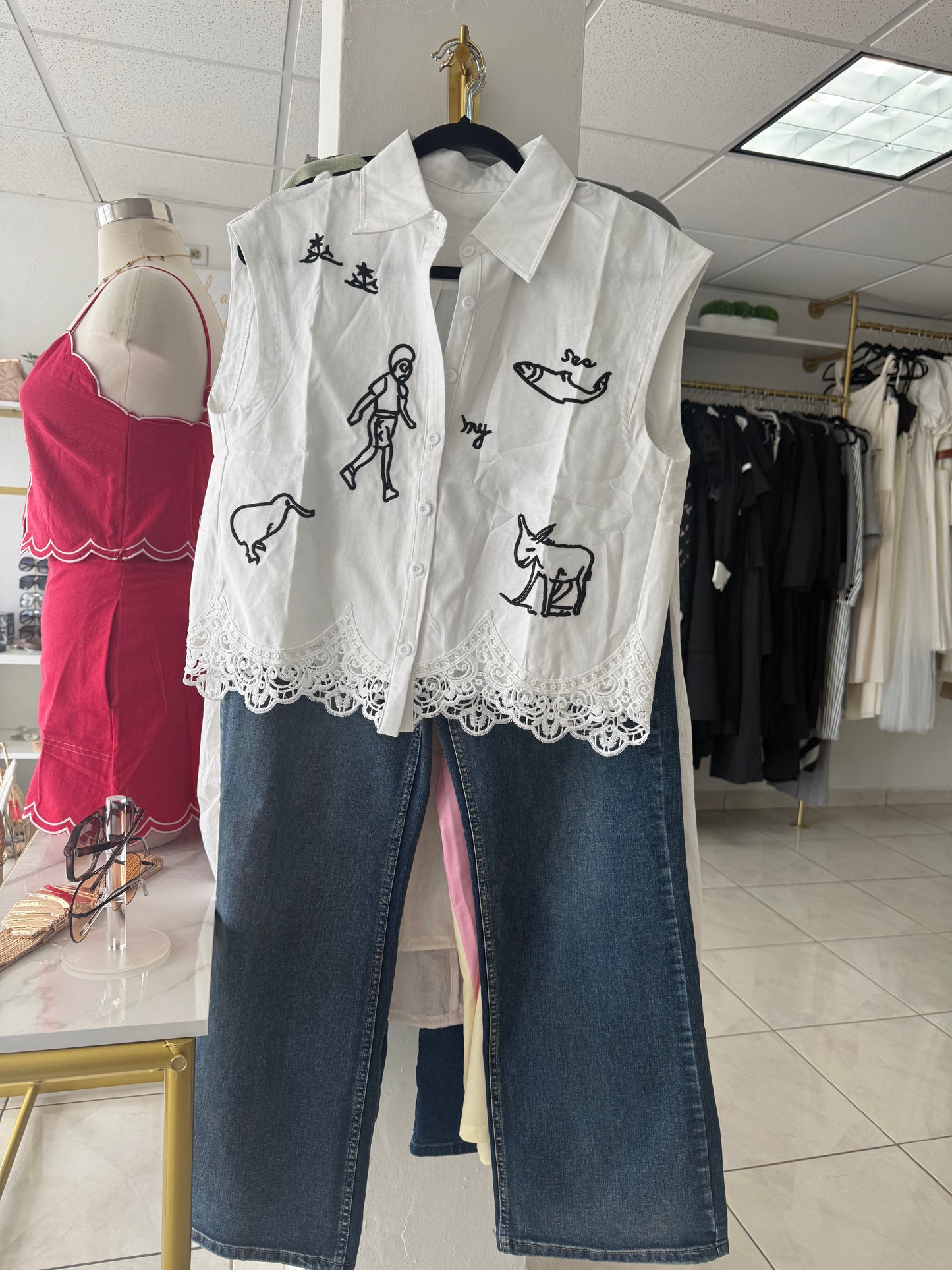 Sketch and lace top