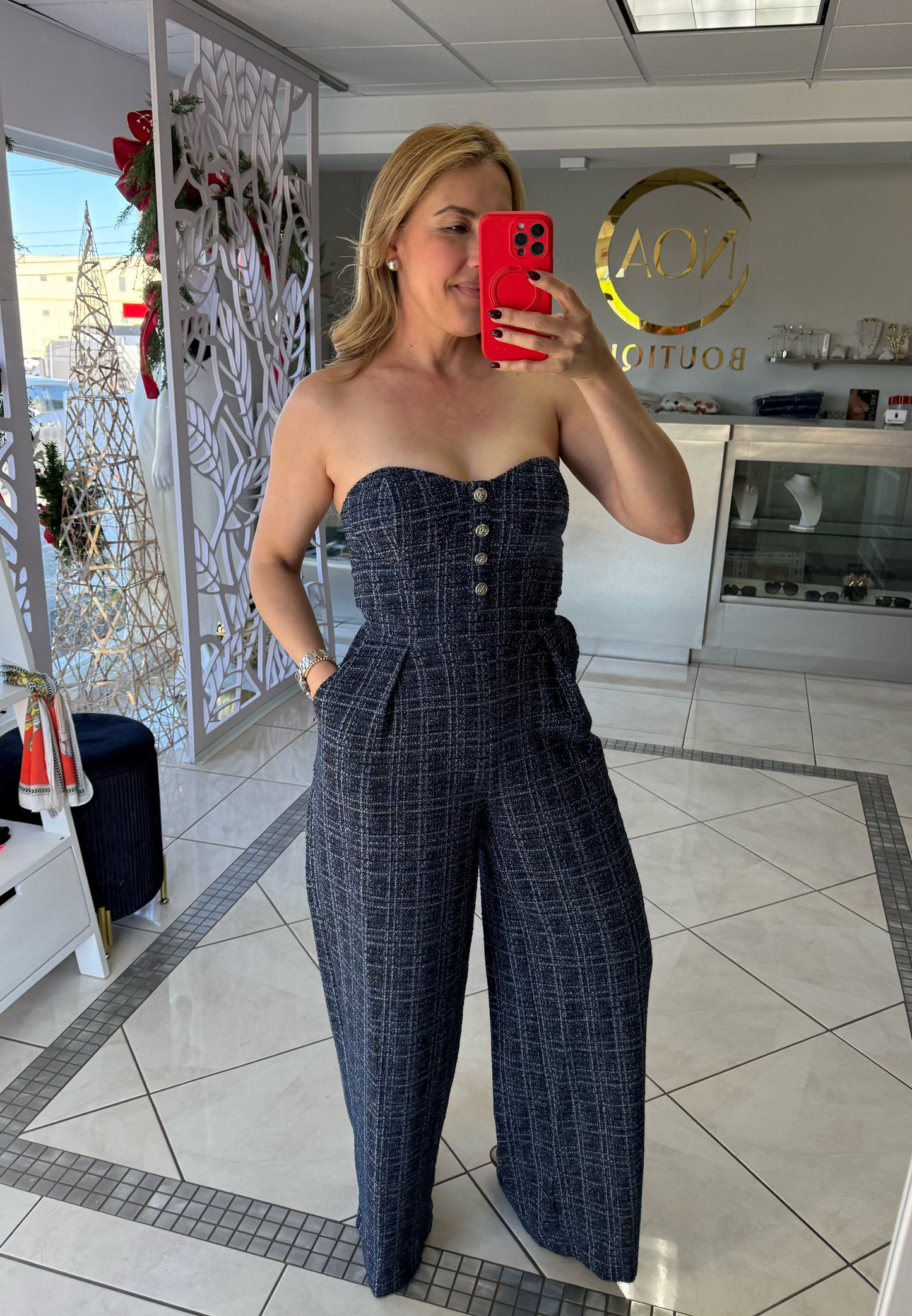 Tweed spandex jumpsuit