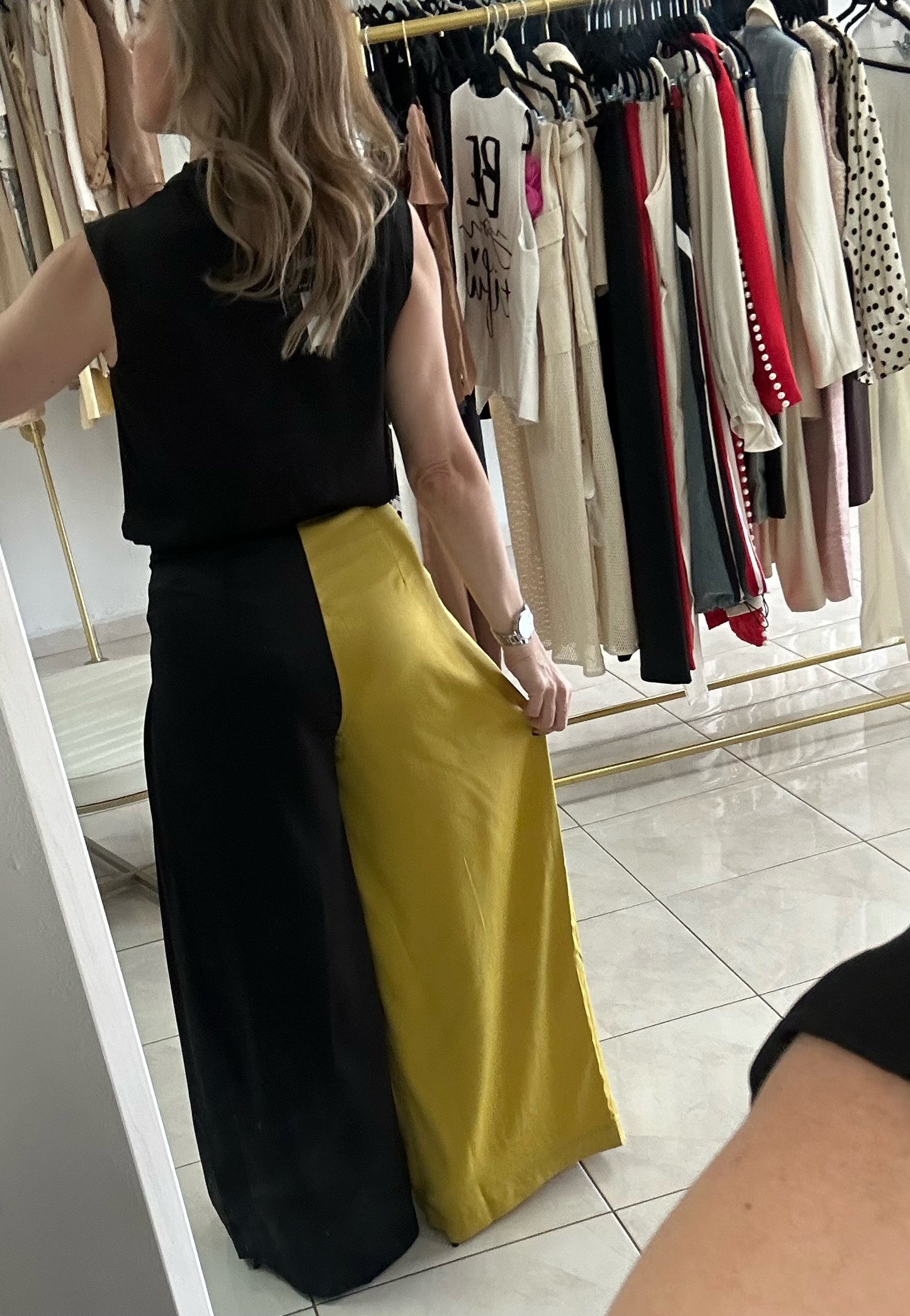 Black-Mustard wide leg pant