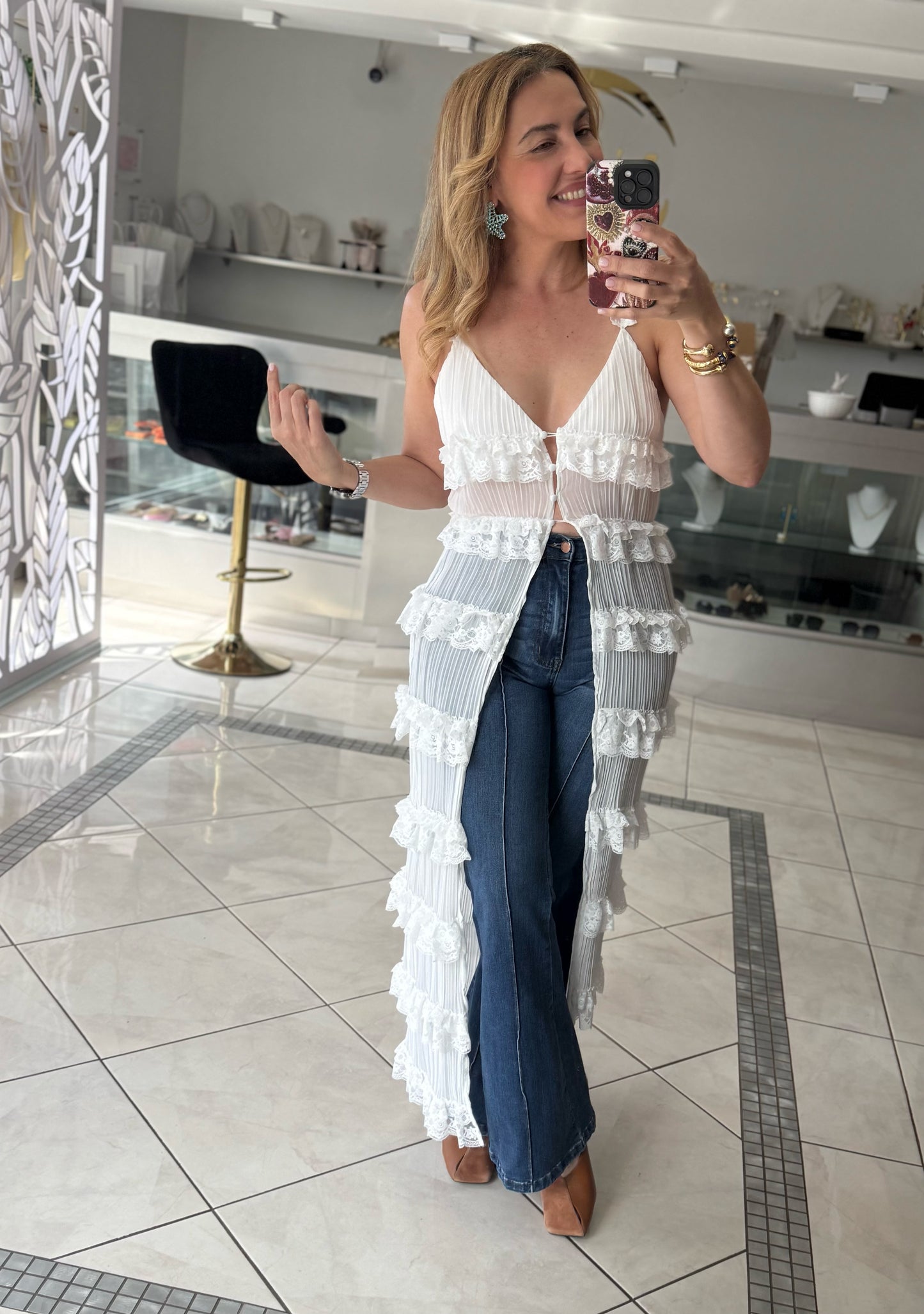 Long lace statement top
