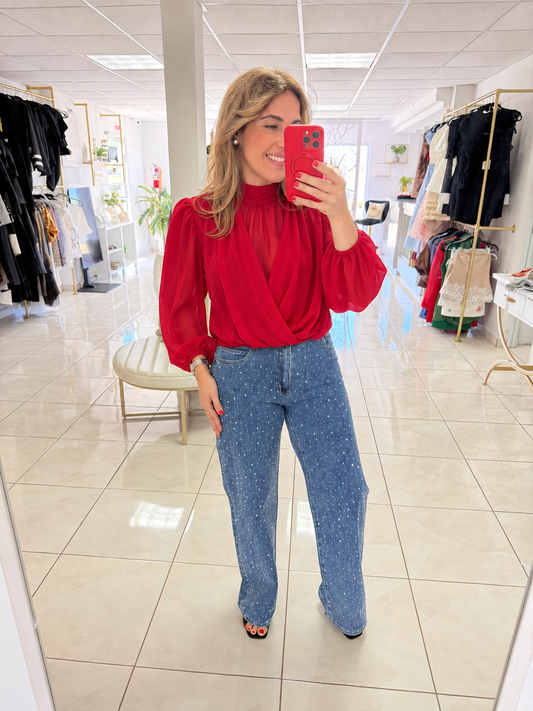 Draped neck tie top